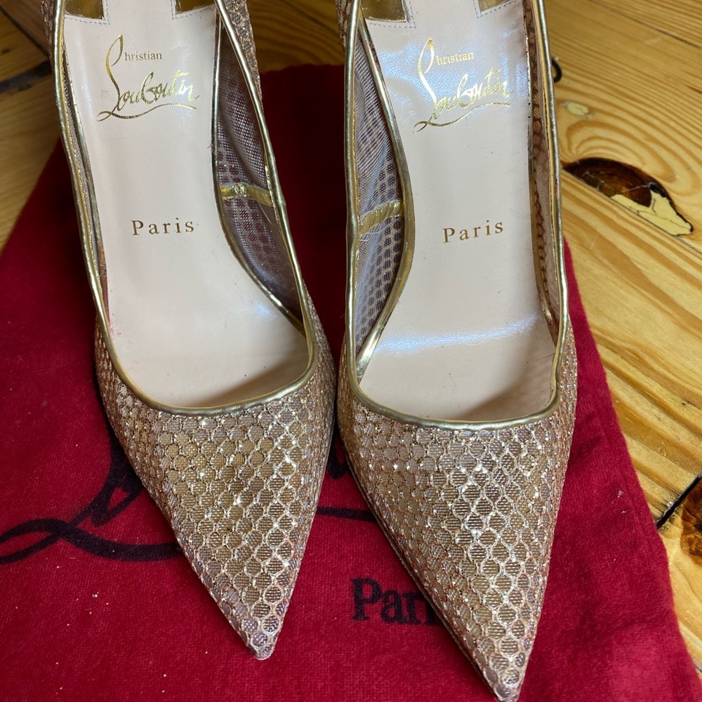 Christian Louboutin Follies Gold Pumps - size 38